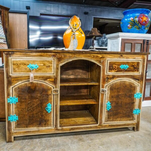 Temo 60" Console with turquoise metal accents
